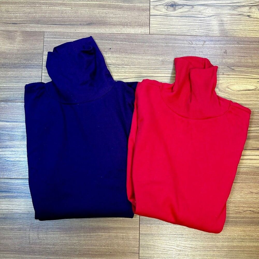 Classics by Carolina Colours Turtleneck Lot of 2 Purple Red Womens Large Vintage